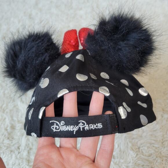 Disney Parks Womens Minnie Mouse Polka Dot Pom Pom Baseball Cap with Bow - Picture 6 of 7